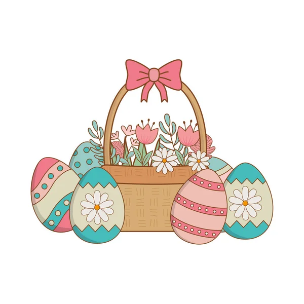 Cute Basket Straw Flowers Vector Illustration Design — Stock Vector
