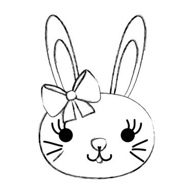 Grunge kawaii kadın tavşan hayvan vektör çizim kafa