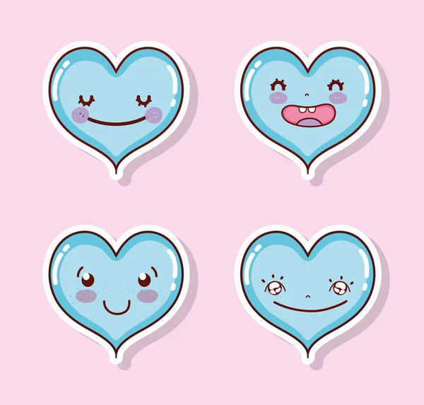 Conjunto Corazones Lindos Divertidos Dibujos Animados Vector Ilustración Diseño Gráfico — Vector de stock