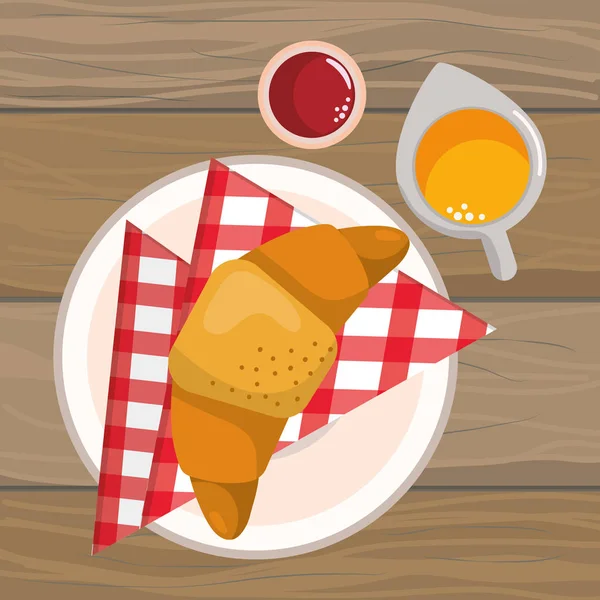Köstliche Leckere Lebensmittel Croissant Holz Hintergrund Cartoon Vektor Illustration Grafik — Stockvektor