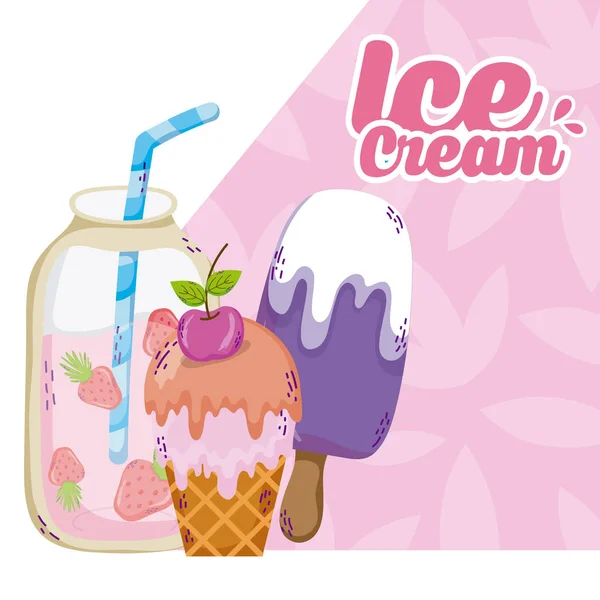 Delicious Ice Cream Juice Mason Jar Vector Illustration Graphic Design — Stock Vector