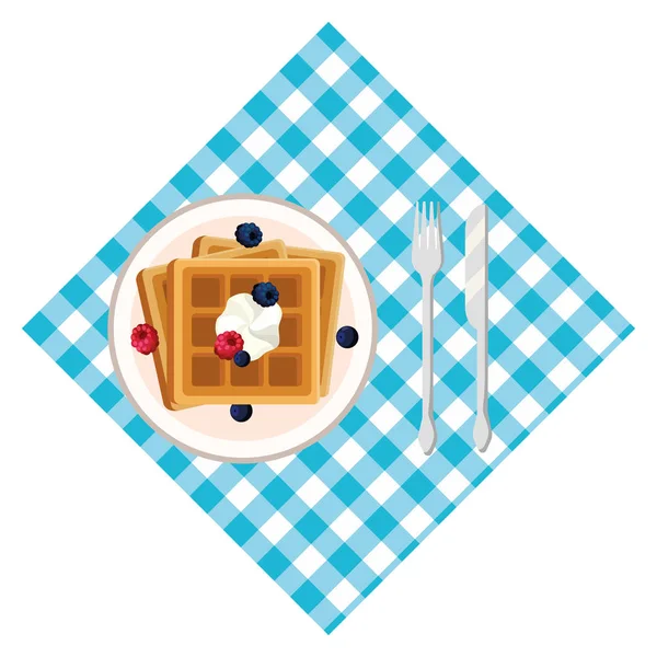 Delicious Tasty Food Waffles Picnic Concept Cartoon Vector Illustration Graphic — Stock Vector