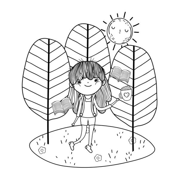 Petite Fille Avec Soleil Kawaii Personnages Vectoriel Illustration Design — Image vectorielle