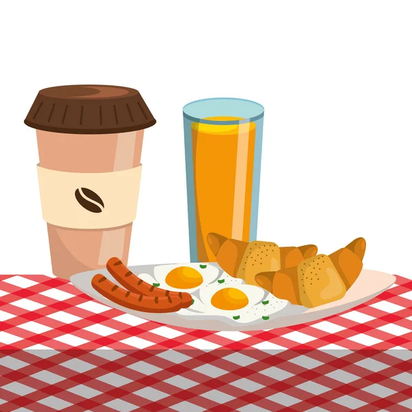 Köstliche Leckere Frühstück Picknick Konzept Cartoon Vektor Illustration Grafik Design — Stockvektor