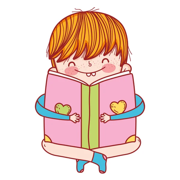 Щасливий Маленький Хлопчик Читає Книгу Векторний Дизайн Ілюстрації — стоковий вектор