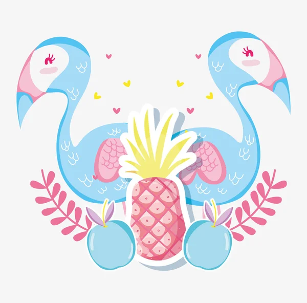 Flamengos Frutas Punchy Pastéis Vetor Ilustração Design Gráfico — Vetor de Stock