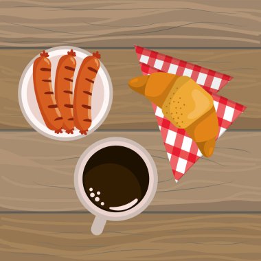 ahşap arka plan çizgi film vektör çizim grafik tasarım ile lezzetli lezzetli breakfast