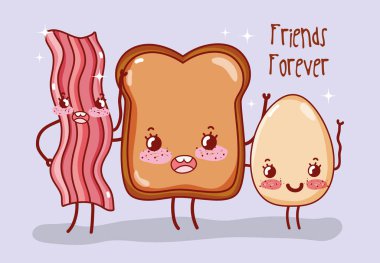 Şirin kahvaltı kawaii karikatürler vektör çizim grafik tasarım
