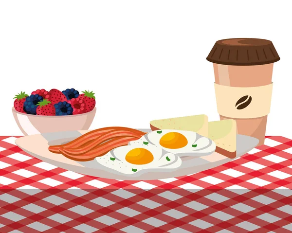 Delicioso Desayuno Sabroso Picnic Concepto Dibujos Animados Vector Ilustración Diseño — Archivo Imágenes Vectoriales