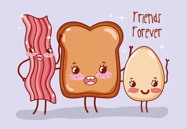 Şirin kahvaltı kawaii karikatürler vektör çizim grafik tasarım