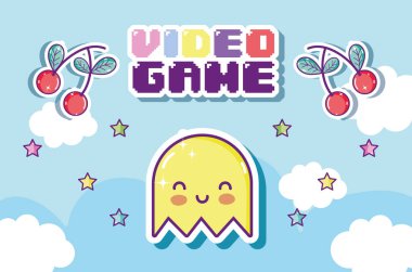 Retro video oyunu hayalet karakter karikatür vektör çizim grafik tasarım