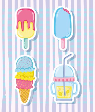 Punchy pastel çubuklu dondurmayı koleksiyonu vektör çizim grafik tasarım