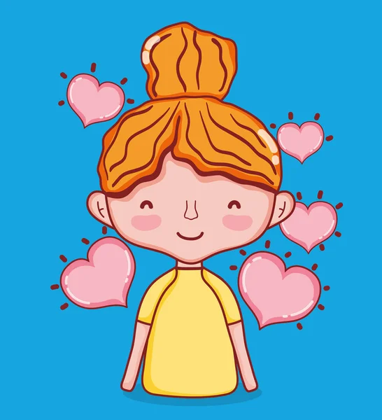 Menina Bonita Apaixonada Por Corações Desenhos Animados Desenho Gráfico Ilustração — Vetor de Stock
