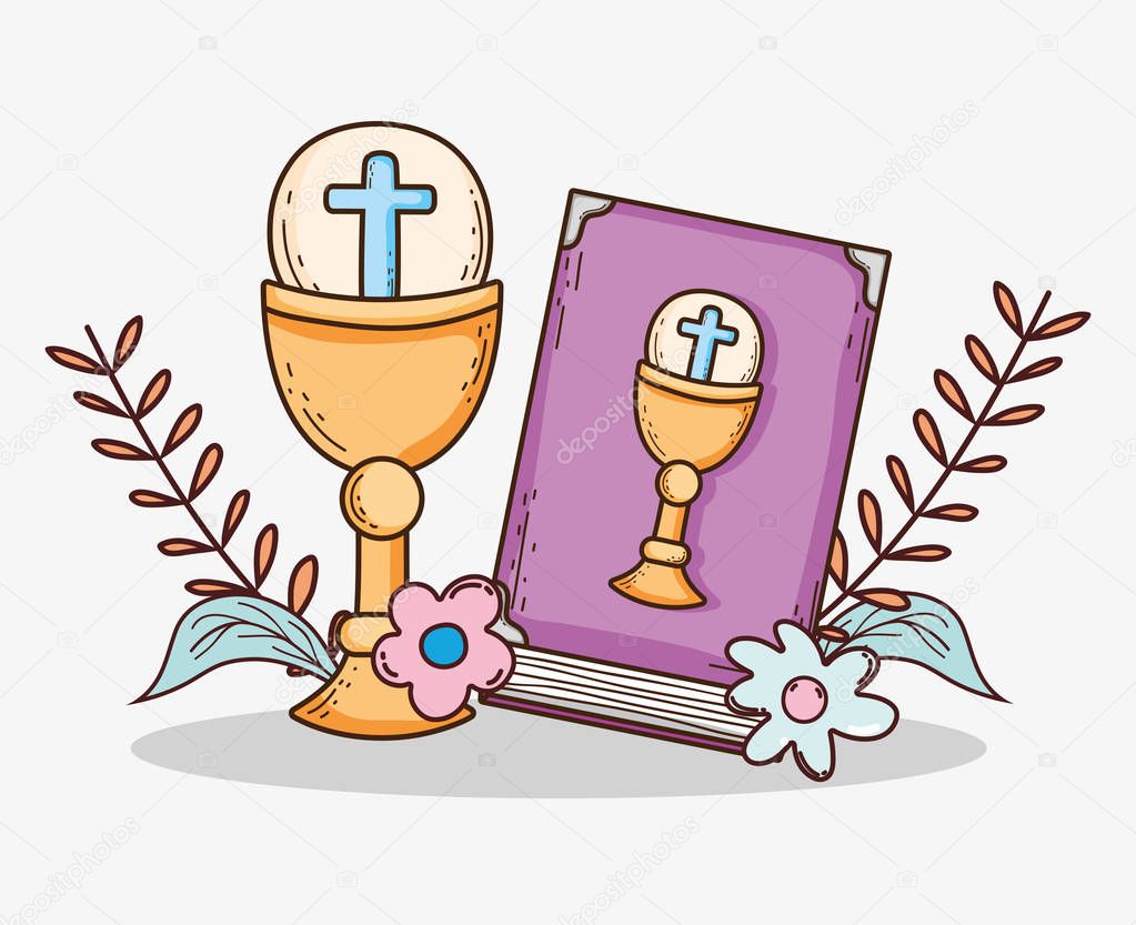 bibble with chaliz and host to first communion vector illustration