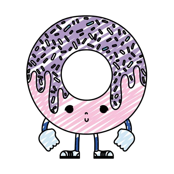 Doodle Kawaii Bom Donut Com Braços Pernas Ilustração Vetor — Vetor de Stock