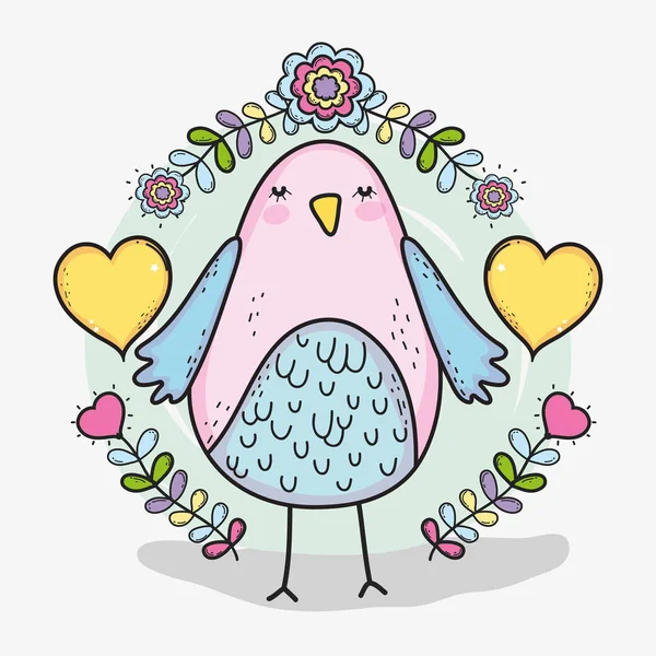 Vogel Met Hart Takken Verlaat Vieren Dag Van Valentijnskaarten Vectorillustratie — Stockvector