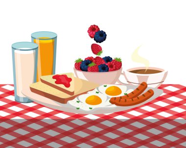 piknik masa örtüsü karikatür vektör çizim grafik tasarım üzerine lezzetli lezzetli kahvaltı