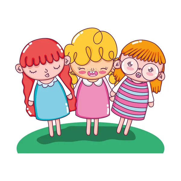 Niñas Lindas Niños Con Buen Peinado Vector Ilustración — Archivo Imágenes Vectoriales