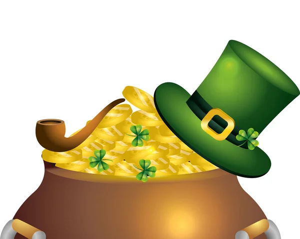 Leprechaun Hat Gold Coins Pipe Vector Illustration Graphic Design — Stock Vector