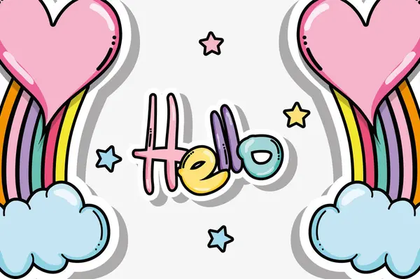 こんにちは Ans 心かわいい漫画ベクトル イラスト グラフィック デザイン カード — ストックベクタ