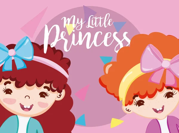 Mijn Kleine Prinses Schattige Meisjes Vrienden Tekenfilms Vector Illustratie Grafisch — Stockvector