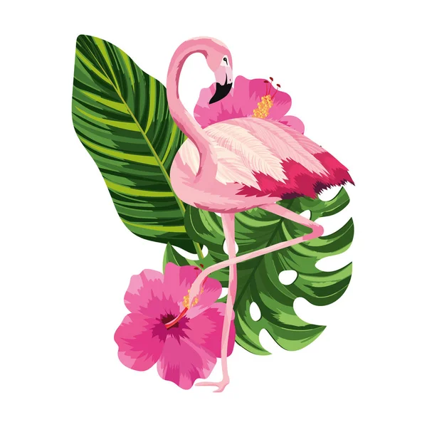 Тропічний Фламінго Квітами Мультфільм Векторні Ілюстрації Графічний Дизайн — стоковий вектор
