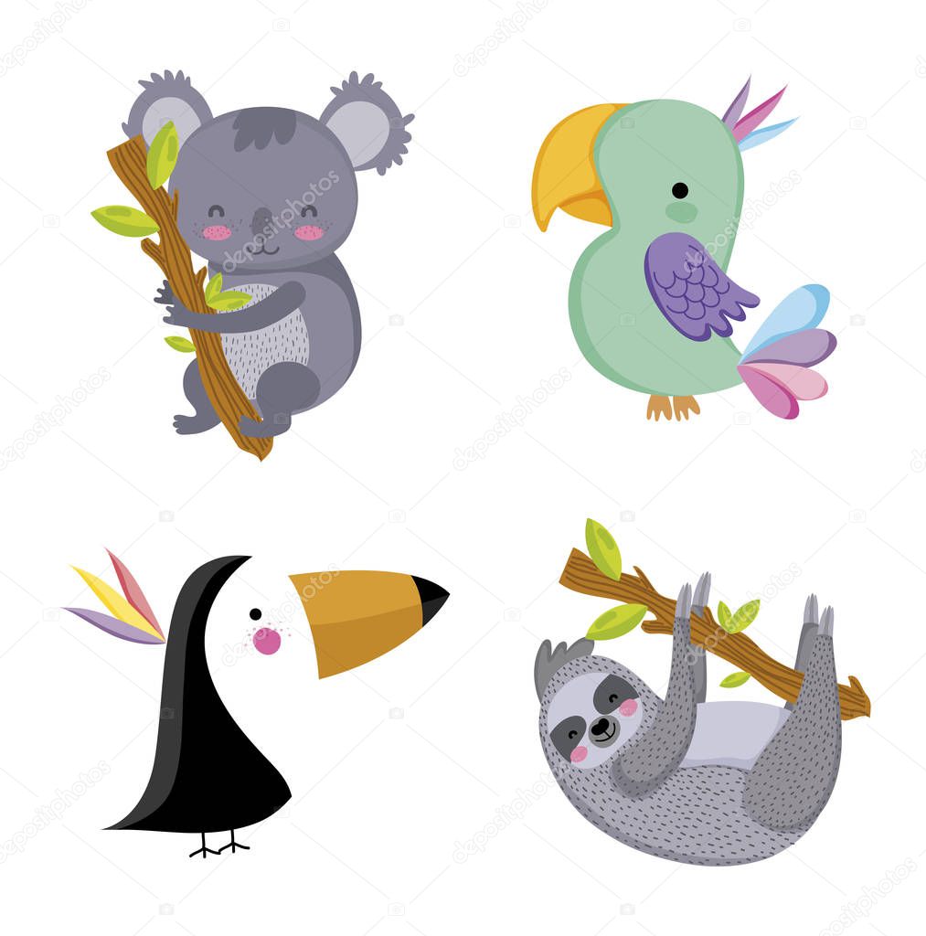 Set of wild animals cute cartoons vector illustration graphic design