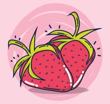 Çilek taze ve lezzetli meyve karikatür vektör çizim grafik tasarım