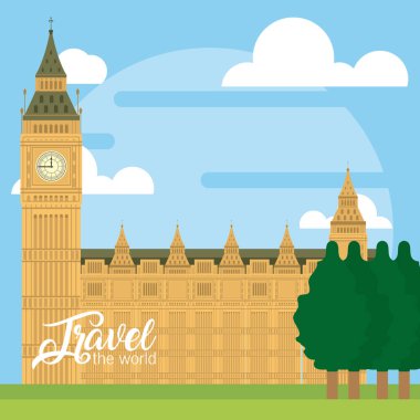 Seyahat Dünya kartı büyük ben saat anıt vektör çizim grafik tasarımı ile