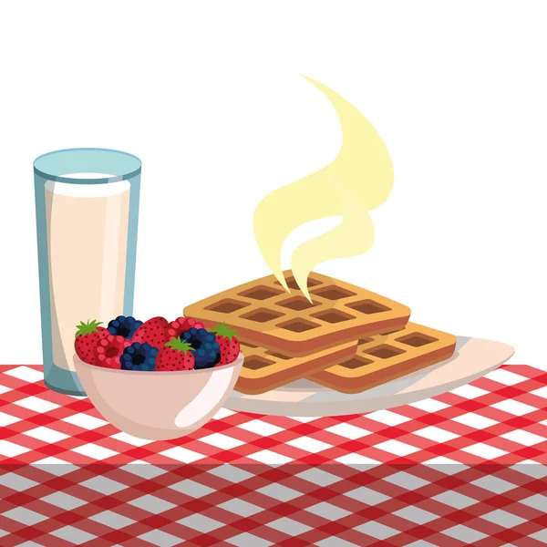 Delicioso Saboroso Pequeno Almoço Piquenique Conceito Desenho Animado Vetor Ilustração — Vetor de Stock