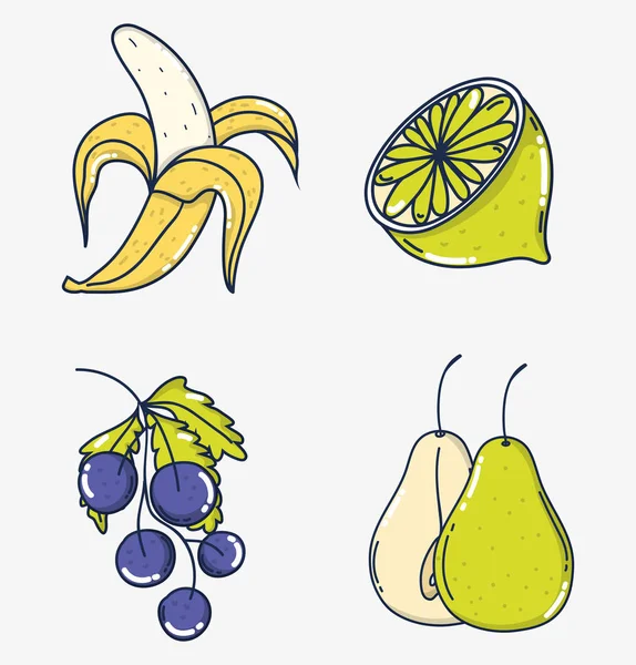 Conjunto Frutas Desenhos Animados Coleção Vetor Ilustração Design Gráfico — Vetor de Stock