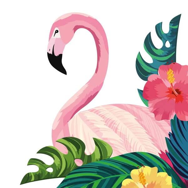 Tropischer Flamingo Mit Blumen Cartoon Vektor Illustration Grafik Design — Stockvektor