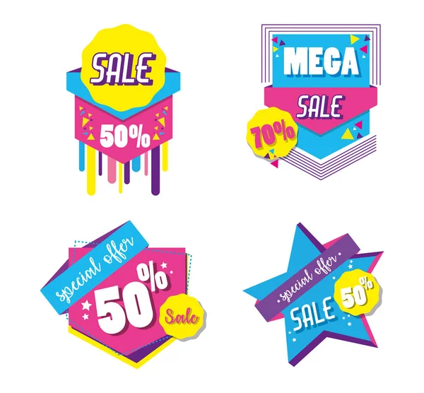 Set Vente Shopping Affiche Collection Vectoriel Illustration Graphisme — Image vectorielle