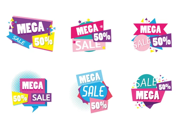 Set Vente Shopping Affiche Collection Vectoriel Illustration Graphisme — Image vectorielle