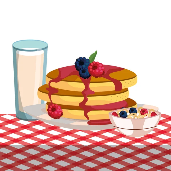 Lezzetli Lezzetli Breakfast Piknik Kavramı Karikatür Vektör Çizim Grafik Tasarım — Stok Vektör