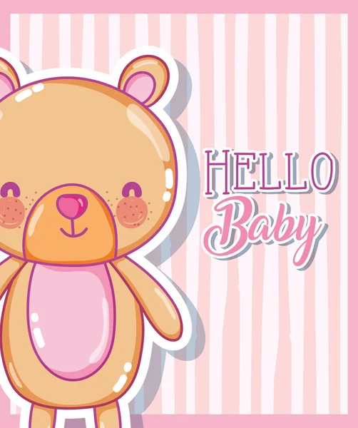 Hola Tarjeta Bebé Con Oso Peluche Vector Ilustración Diseño Gráfico — Vector de stock