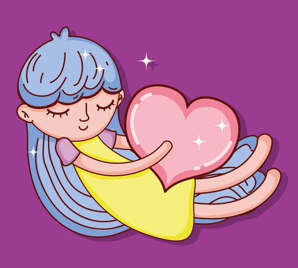 Menina Bonita Com Adorável Coração Concurso Desenhos Animados Vetor Ilustração — Vetor de Stock