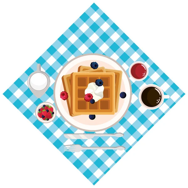 Heerlijk Lekker Eten Wafels Picknick Concept Cartoon Vector Illustratie Grafisch — Stockvector