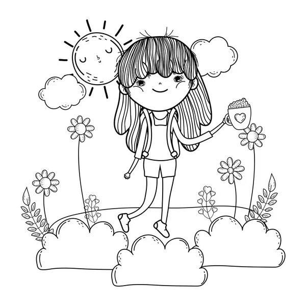 Little Girl Sun Kawaii Characters Vector Illustration Design — Stock Vector