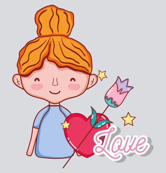 Hermosa Chica Enamorada Corazones Dibujos Animados Vector Ilustración Diseño Gráfico — Vector de stock