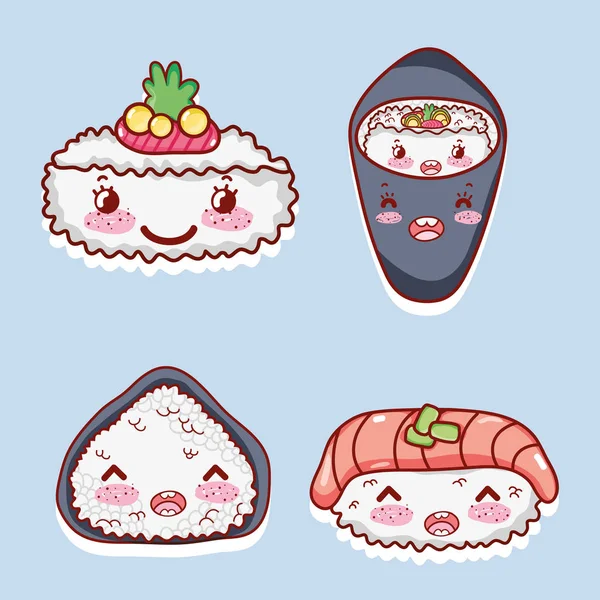 desenhar engraçado kawaii nigiri sushi roll ilustração vetorial