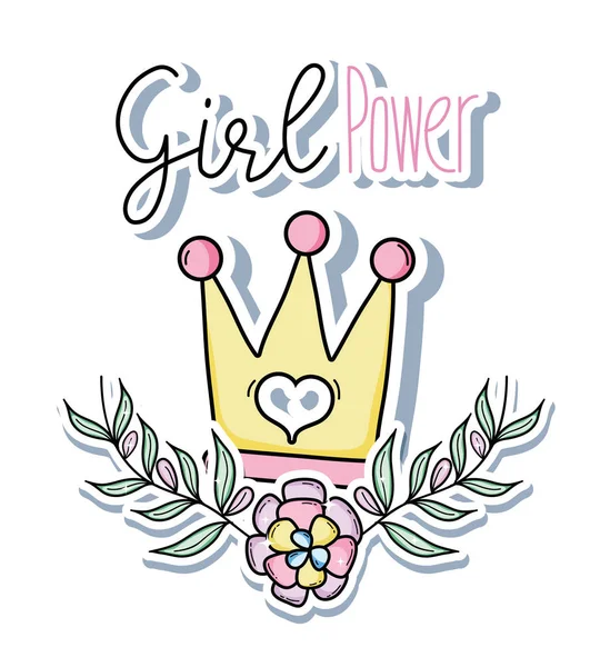 Girl Power Nachricht Mit Krone Und Blättern Vektor Illustration Grafik — Stockvektor