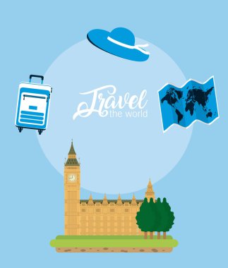 Big ben ve sembolleri vektör çizim grafik tasarım ile dünya seyahat