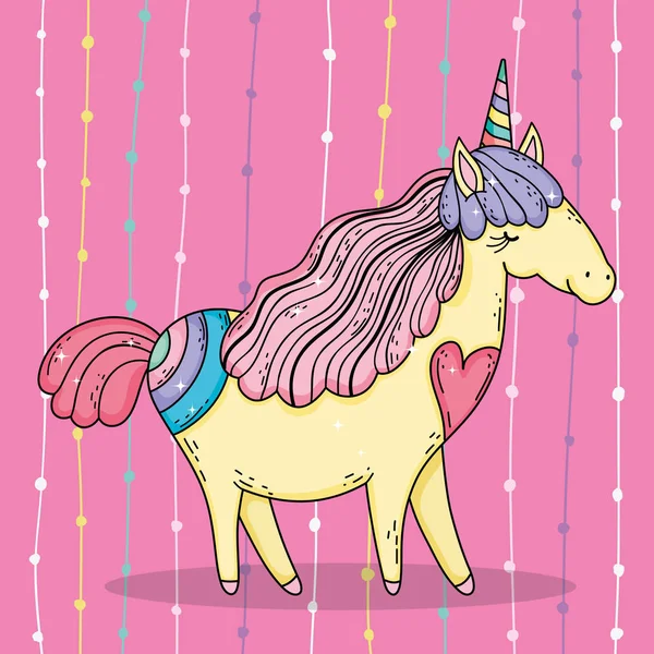 Mignon Animal Licorne Avec Corne Crinière Vecteur Illustration — Image vectorielle