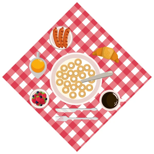 Delicioso Saboroso Pequeno Almoço Piquenique Conceito Desenho Animado Vetor Ilustração — Vetor de Stock