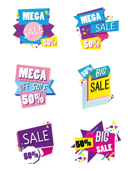 Set Vente Shopping Affiche Collection Vectoriel Illustration Graphisme — Image vectorielle