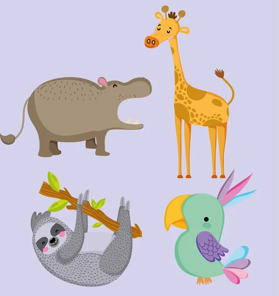 Verzameling Van Cute Dieren Dieren Vector Illustratie Grafisch Ontwerp — Stockvector