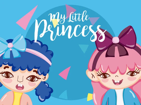 Mijn Kleine Prinses Schattige Meisjes Vrienden Tekenfilms Vector Illustratie Grafisch — Stockvector
