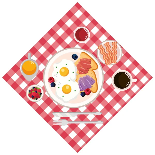 Вкусный Вкусный Завтрак Концепция Пикника Мультфильм Векторные Иллюстрации Графический Дизайн — стоковый вектор