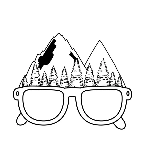 Mountains Landscape Eyeglasses Vector Illustration Design — Stock Vector